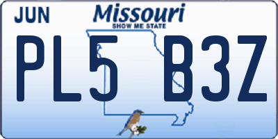 MO license plate PL5B3Z