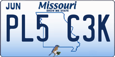 MO license plate PL5C3K