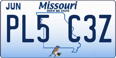 MO license plate PL5C3Z