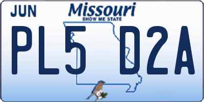 MO license plate PL5D2A