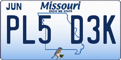 MO license plate PL5D3K