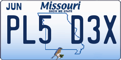 MO license plate PL5D3X