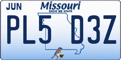 MO license plate PL5D3Z