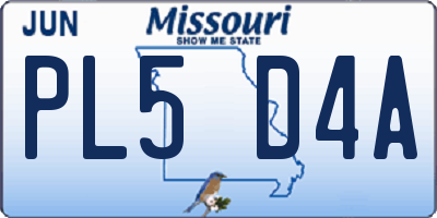 MO license plate PL5D4A