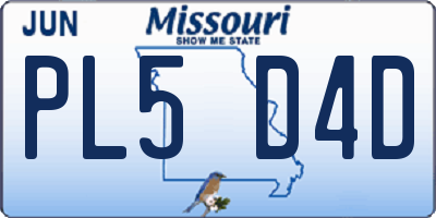 MO license plate PL5D4D