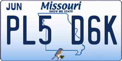 MO license plate PL5D6K