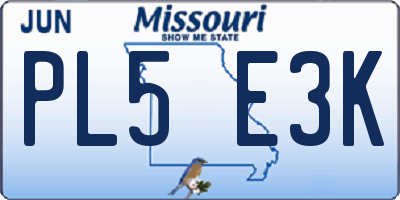 MO license plate PL5E3K
