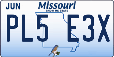 MO license plate PL5E3X