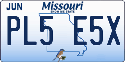 MO license plate PL5E5X