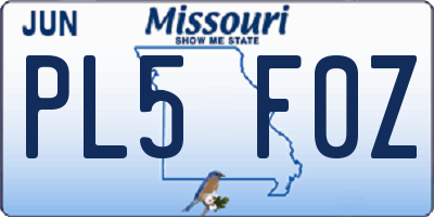 MO license plate PL5F0Z