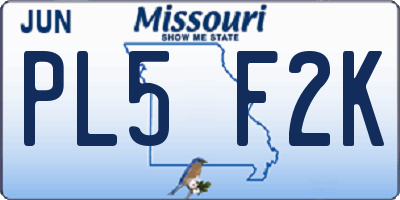 MO license plate PL5F2K