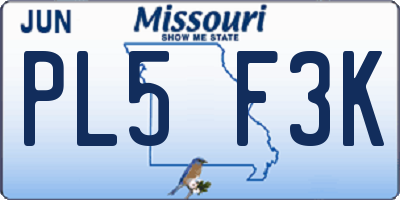 MO license plate PL5F3K