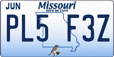MO license plate PL5F3Z