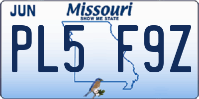 MO license plate PL5F9Z
