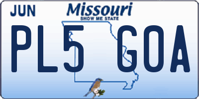 MO license plate PL5G0A