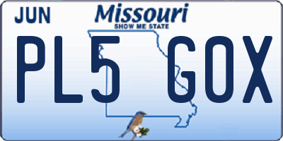 MO license plate PL5G0X
