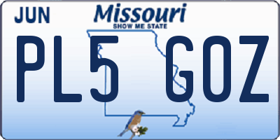 MO license plate PL5G0Z
