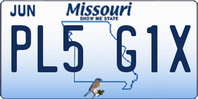 MO license plate PL5G1X