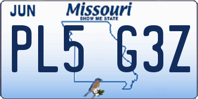 MO license plate PL5G3Z