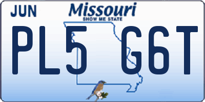 MO license plate PL5G6T