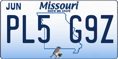 MO license plate PL5G9Z
