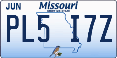 MO license plate PL5I7Z