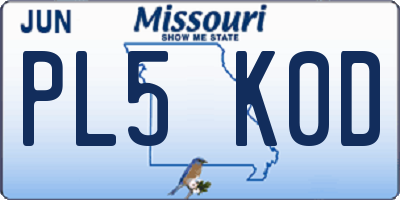 MO license plate PL5K0D
