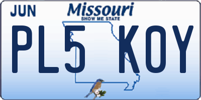 MO license plate PL5K0Y