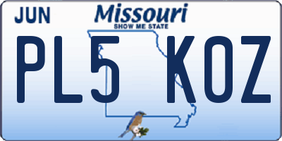 MO license plate PL5K0Z