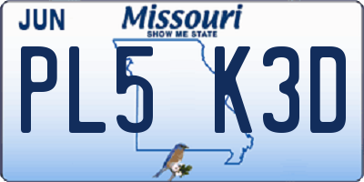 MO license plate PL5K3D