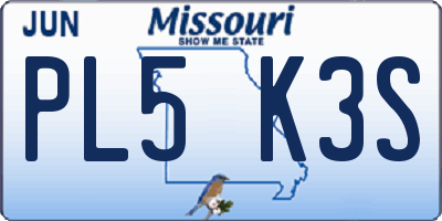 MO license plate PL5K3S