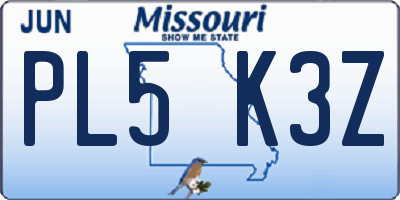 MO license plate PL5K3Z