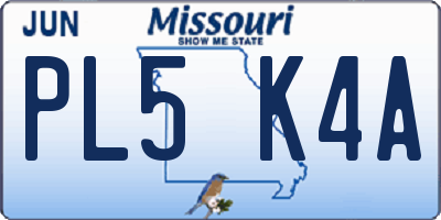 MO license plate PL5K4A