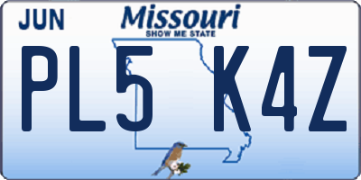 MO license plate PL5K4Z