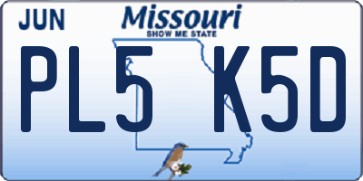 MO license plate PL5K5D