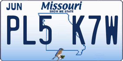 MO license plate PL5K7W