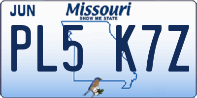 MO license plate PL5K7Z