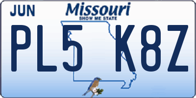 MO license plate PL5K8Z