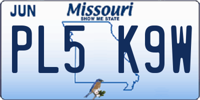 MO license plate PL5K9W