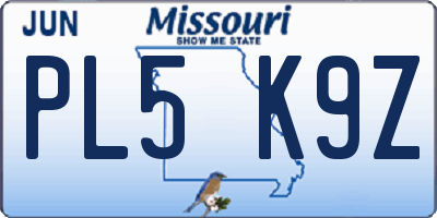 MO license plate PL5K9Z