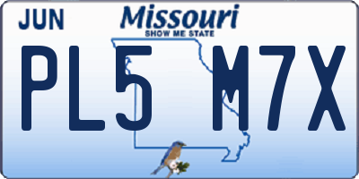 MO license plate PL5M7X
