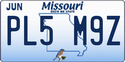 MO license plate PL5M9Z