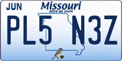 MO license plate PL5N3Z