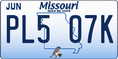 MO license plate PL5O7K