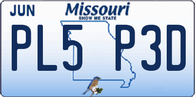 MO license plate PL5P3D