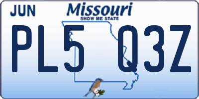 MO license plate PL5Q3Z