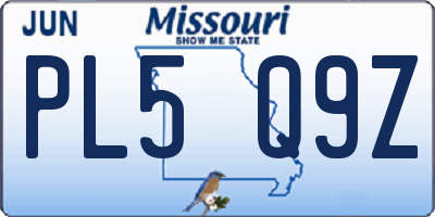 MO license plate PL5Q9Z