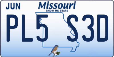 MO license plate PL5S3D