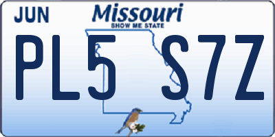MO license plate PL5S7Z