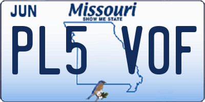 MO license plate PL5V0F